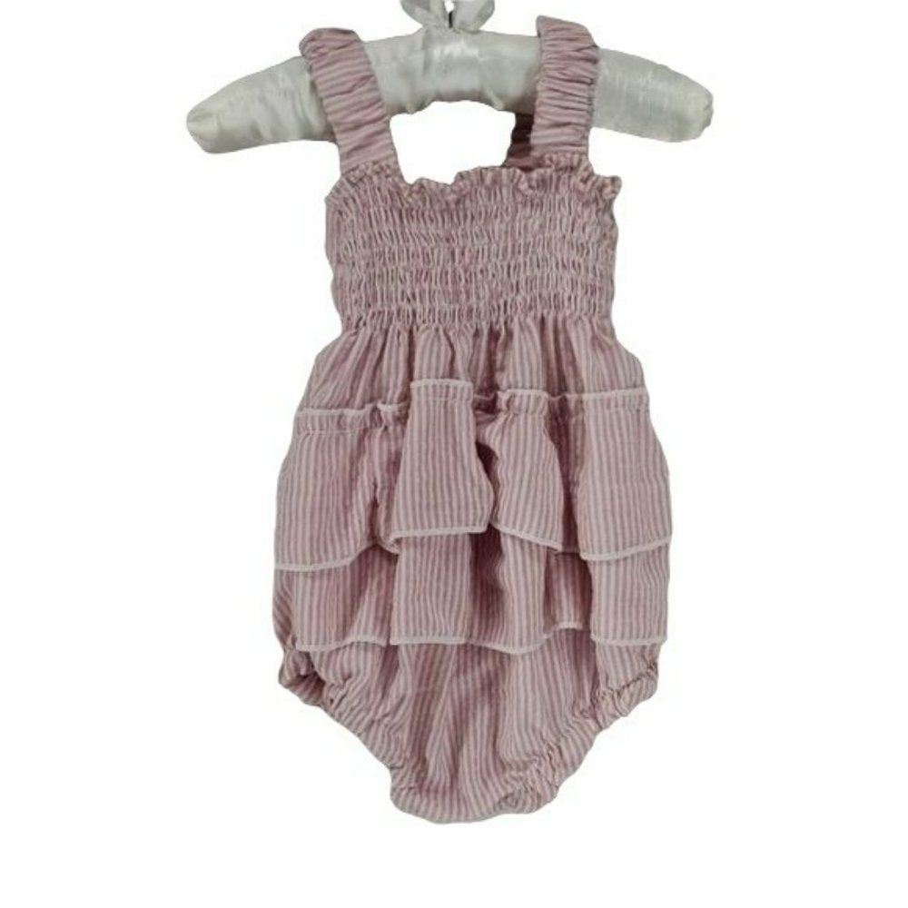 Boutique Girls Pink and White Ruffled Layered Infant Romper 0-3‎ Months